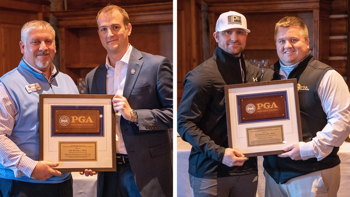 Seth Scollard and Gil Russell with awards